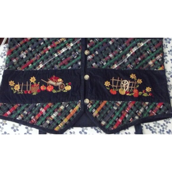 Casey & Max Vest Womens Medium Blue Pumpkin Autumn Fall Lattice Strip Embroidery - Picture 5 of 11